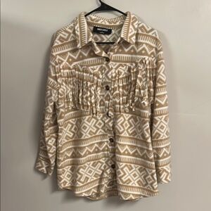 Blu Pepper Cream Button Down Shirt with Notched Collar and Long Sleeves